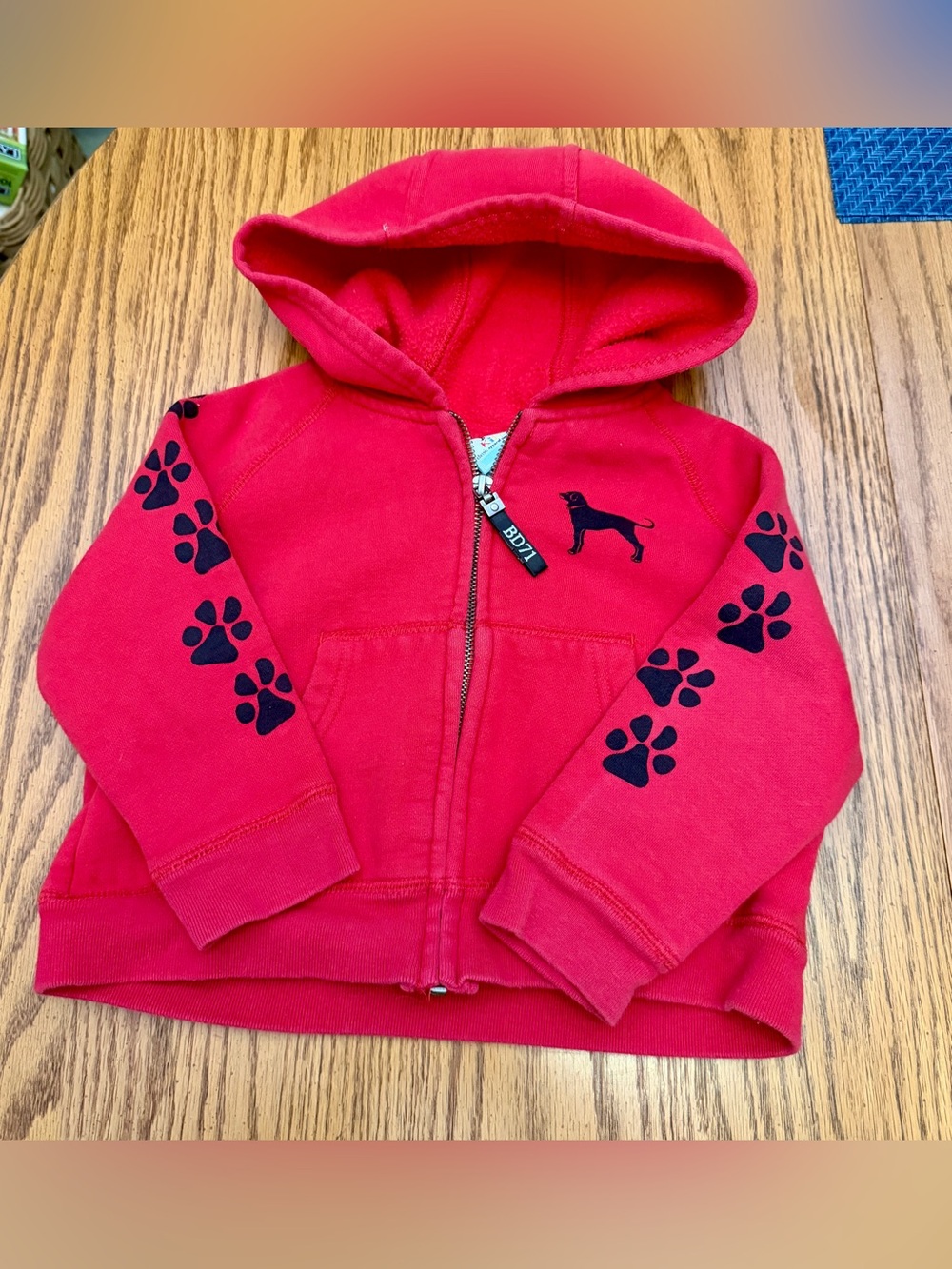The Black Dog Red Kids Zip-Up Hoodie with Paw Print Sleeves